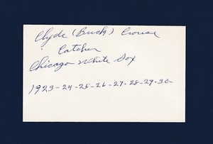 Clyde Buck Crouse signed vintage baseball index card 1897-1983