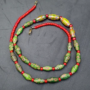 Venetian Style Gabri Eyes Vintage Glass & Whiteheart Glass Beads Necklace - Picture 1 of 19