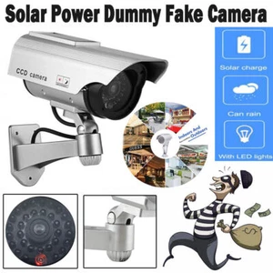 Solar Power Dummy Fake Surveillance Security CCTV Camera LED Blink Red Light USA - Picture 1 of 8