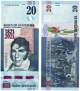 2020 Guatemala P128 20 Quetzales Banknote UNC 200th Anniversary of Independence - Picture 1 of 1