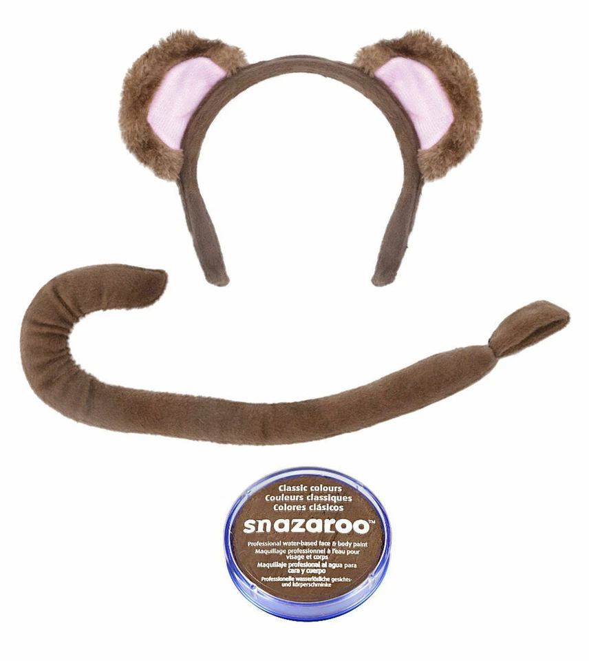 Monkey Ears & Tail Set With Brown Paint Safari Fancy Dress Animal Accessory  - Image 1 of 1