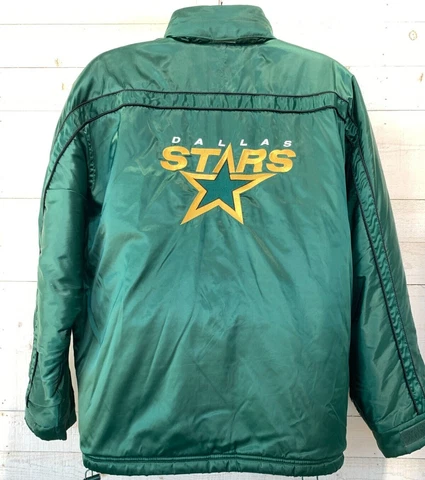 DALLAS STARS Jacket Green Large Satin Quilted Warm Vintage 1990s NHL Hockey 1422 Cover