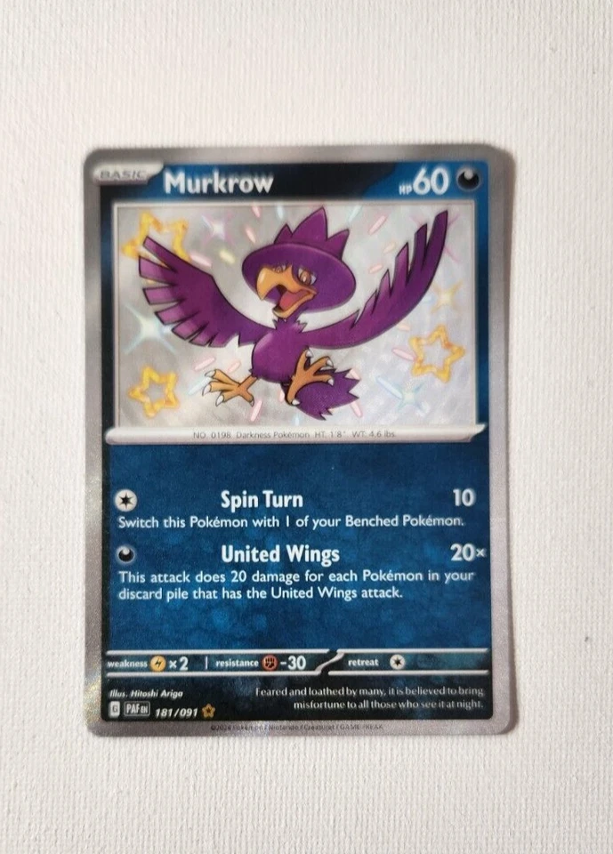 Murkrow (181/091) Shiny Rare (NM) Pokemon TCG Paldean Fates - Image 1 of 1