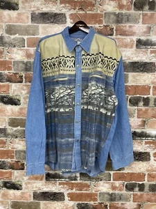 Vintage Shooter Embroidered Denim Button Up Western Aztec Cowboy Shirt Mens XL - Picture 1 of 10