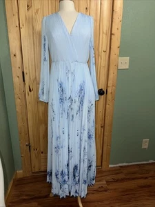 Vestido Fehaute Cuello en V Manga Larga Pintado Boda Elegante Hasta el Tobillo Talla Pequeña - Imagen 1 de 13