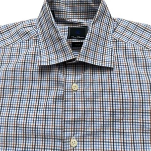David Donahue Shirt Mens Size 16-32/33 Long Sleeve Dress Trim Fit Plaid Blue - Picture 1 of 5