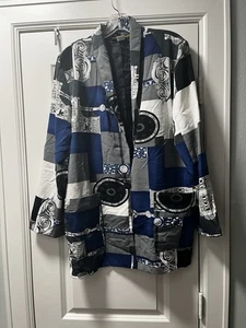 Emily Adams Square 1 Button. Blazer Damen Gr. XL blau grau weiß schwarz Taschen - Bild 1 von 5