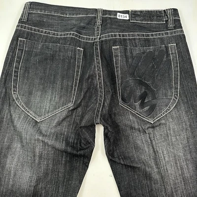 VTG Y2K Miskeen Originals Baggy Jeans Mens 40x34 Black Embroidered  Big Pockets - Image 1 of 4
