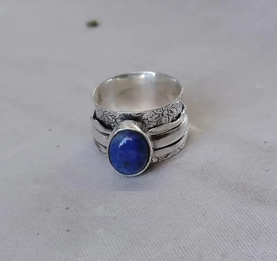 Lapis Lazuli Spinner Ring: Handmade 925 Sterling Silver Boho  Ring All Size R379 - Image 1 of 4