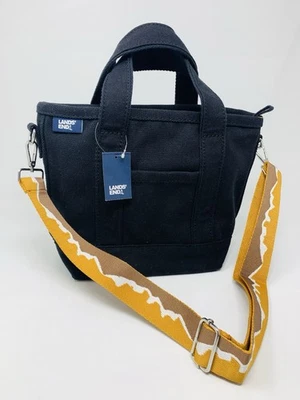 LANDS' END Black Cotton Canvas Zip Top Small Tote Plus Customized Shoulder Strap - Image 1 of 4