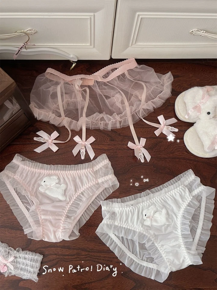 2025 Otoño Invierno Conejito Hada Algodón Forro Malla Transparente Felpa Bordada Panty Foto 1 de 4