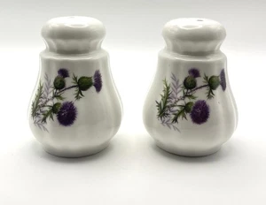 Luckenbooth Bone China Purple Thistle Salt and Pepper Shakers - Picture 1 of 5