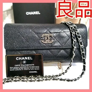 Chanel Matelasse Coco Mark lange Geldbörse schwarz Lammleder Kettenriemen authentisch gebraucht - Bild 1 von 7