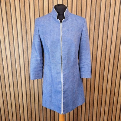 Chaqueta Bauer Novita Azul Reino Unido 12 16 Hasta la Cadera Blazer 100% Lino De Colección 3/4 Slv Foto 1 de 4