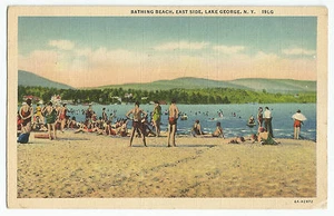 Lake George NY Baden Strand East Side Leinen Vintage Postkarte - Bild 1 von 2