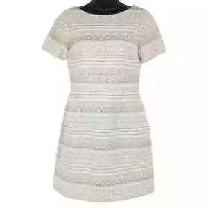 Vestido Vaina Vince Camuto 6 Hiedra Crema Metálico Dorado Brillante Manga Corta Bolsillos - Imagen 1 de 15