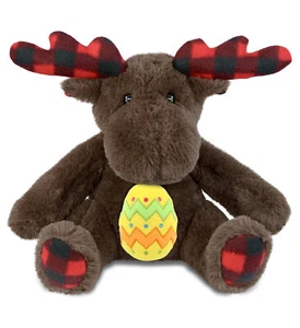 DolliBu Super Soft Plaid Brown Moose with Yellow Easter Egg Plush - 10 Inches - Picture 1 of 5