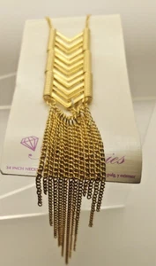 Collar de joyería accesorios de diamantes con flecos dorados nuevo en paquete 34 pulgadas - Imagen 1 de 3