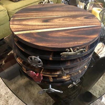 NEW Handmade Large Acacia Wood Charcuterie Lazy Susan￼ Serving Board w/ Handles - Image 1 of 4