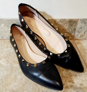 French Sole | Classic Black Leather Gold Studded Ballet Flats Shoes Size 9 B ✨ - Picture 1 of 12