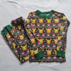 Hanna Andersson Pokemon Kids Pajamas 6-7 Xmas Pikachu Organic Cotton Long Johns - Picture 1 of 8