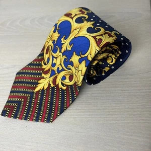 Gianni Versace V2 Barock Seidenkrawatte dunkelblau gold gepunktet Vintage - Bild 1 von 8