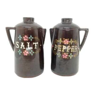 Tetera de cerámica marrón vintage salero y pimentero años 50 mediados de siglo olla moderna - Imagen 1 de 9