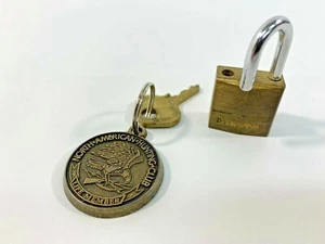 Miniature Brass Master Lock No. 120 w/ Key & North American Hunting Club Chain - Picture 1 of 3