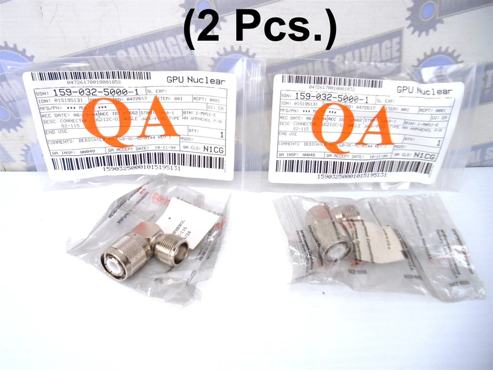 (2 Pcs) AMPHENOL - PN: 82-115 - UG212C/U - 90° ANGLE JACK-PLUG CONNECTOR -(NEW) - Image 1 of 4
