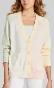 525 America Women's Contrast Relaxed Cardigan Soft Knit Sweater Pockets Size S - Picture 1 of 10