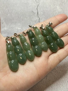 1PCS Grade A Natural Icy Jadeite Lucky Bean Pendant with S925 Pinch Clasp #J0203 - Picture 1 of 8