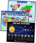 World Map, United States Map, and Solar System Poster with Extra Features – 
