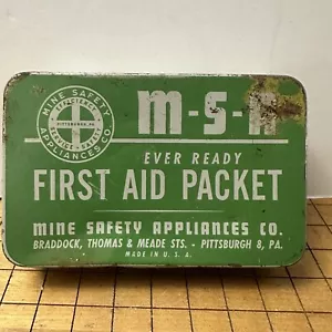 Vintage MSA Ever Ready First Aid Packet No. 2 Mine Safety Kit Pittsburgh PA Tin - Picture 1 of 15