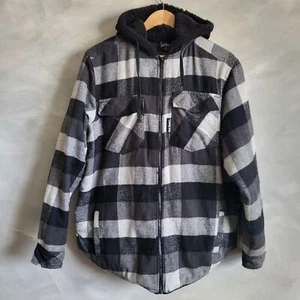 Jack Daniel's Hooded Flannel Jacket Lightweight Vintage Buffalo Check Size M - Picture 1 of 13