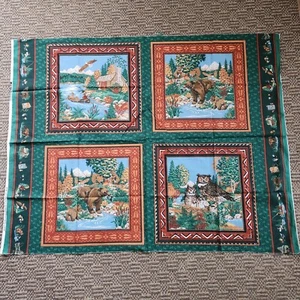 VINTAGE 1993 Concord Fabrics Pillow Bear Owl Cabin Fabric Joan Kessler Canoe - Picture 1 of 3