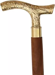 Antico bastone da passeggio in legno bastone ottone massiccio stile vittoriano manico testa regalo - Foto 1 di 4