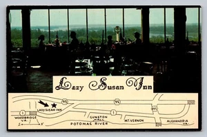Postcard Virginia Woodbridge Lazy Susan Inn Restaurant Chrome Map H143 - Picture 1 of 2