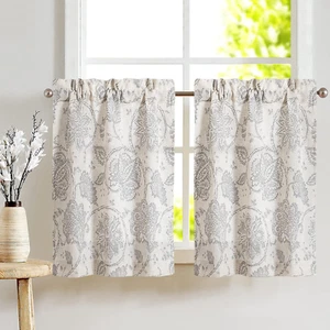 Vintage Paisley Scroll Print Tier Curtains for Small Windows - 2 Panels - Picture 1 of 13