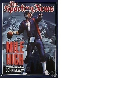 Cartel de los Denver Broncos 1998 John Elway “Mile High Rocky Mountain Misil” como nuevo Foto 1 de 1