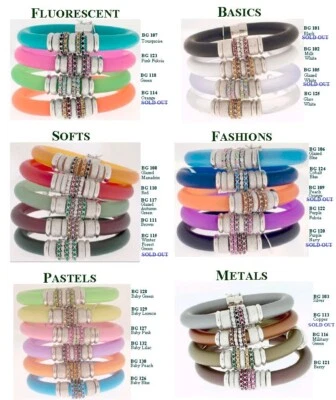 Pryngeps Pastel Pink Color Silicon Rubber Bangle with Silver and Swarovski Italy - Image 1 of 4