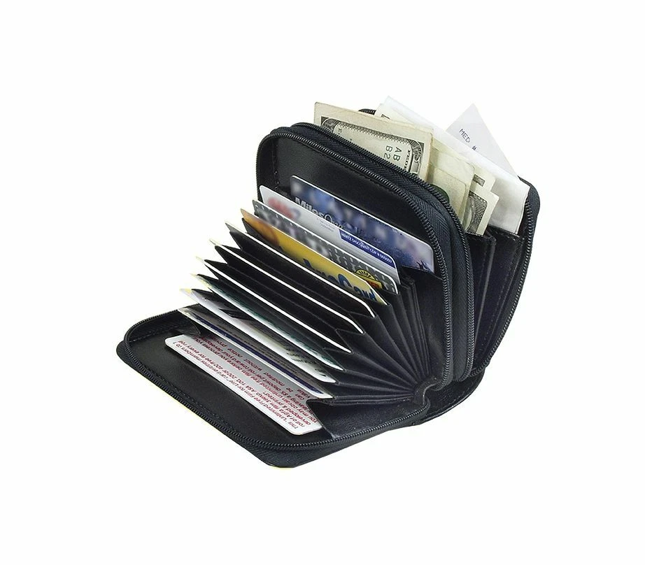 Real Leather Buxton Concertina Credit Card Holder 10 Coin Purse Wallet Zip Case  - Image 1 of 3