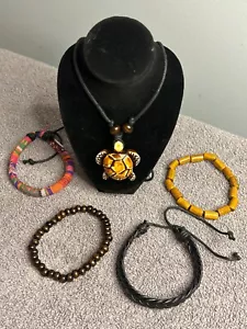 Turtle Necklace, Brown, Macramé Cord, two boho bracelets, Hippie, Boho D-6 - Picture 1 of 1
