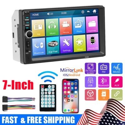 7" Double 2 DIN Car Stereo Radio MP5 Touch Screen Bluetooth FM For Apple/Android - Image 1 of 4