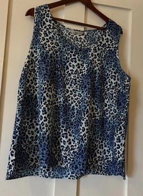 EWM Isle Blue Leopard Print Silky Easy Wear Sleeveless Blouse UK20 - Image 1 of 4