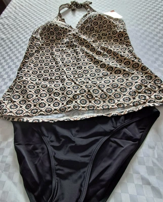 Octopus- Tankini+Slip- Schwarz Braun Beige- Größe 50- Neu - Bild 1 von 4
