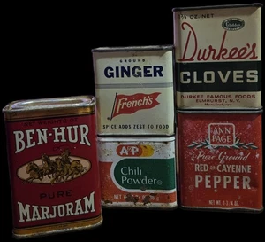 Lot of 5 Vintage Spice Tins Ben Hur Ann Page Durkees Frenchs Advertising - Picture 1 of 3