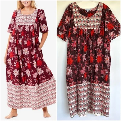 Vestido largo tumbona Only Necessities talla grande rojo estampado mixto PJ 4X Foto 1 de 4