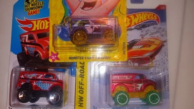3- Hot Wheels Monster Dairy Delivery Patrick, Holiday Hot Rods & Hw Off Road - Image 1 of 4
