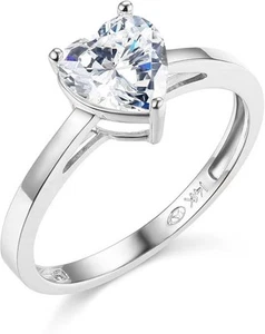 1.25 Ct Heart Cut Solitaire Engagement Wedding Promise Ring Solid 14K White Gold - Picture 1 of 3
