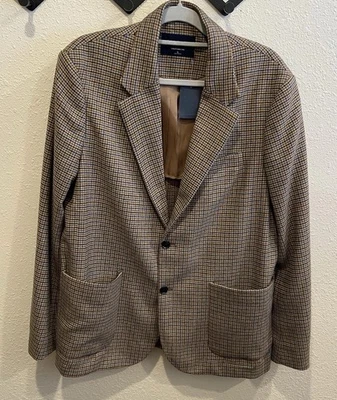 Abercrombie & Fitch Men’s Large Sport Coat Blazer Houndstooth Brown Blue - Image 1 of 4